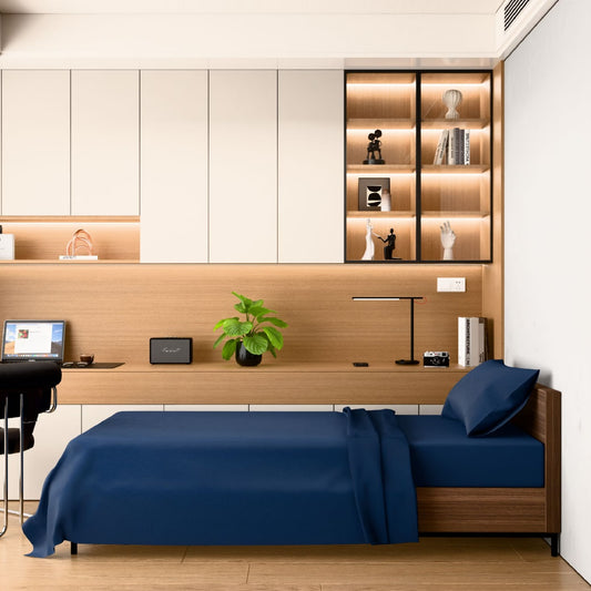 3-Piece Premium Twin Bed Sheet Set - Ultra-Soft Brushed Microfiber, Fade & Wrinkle Resistant (Navy Blue)