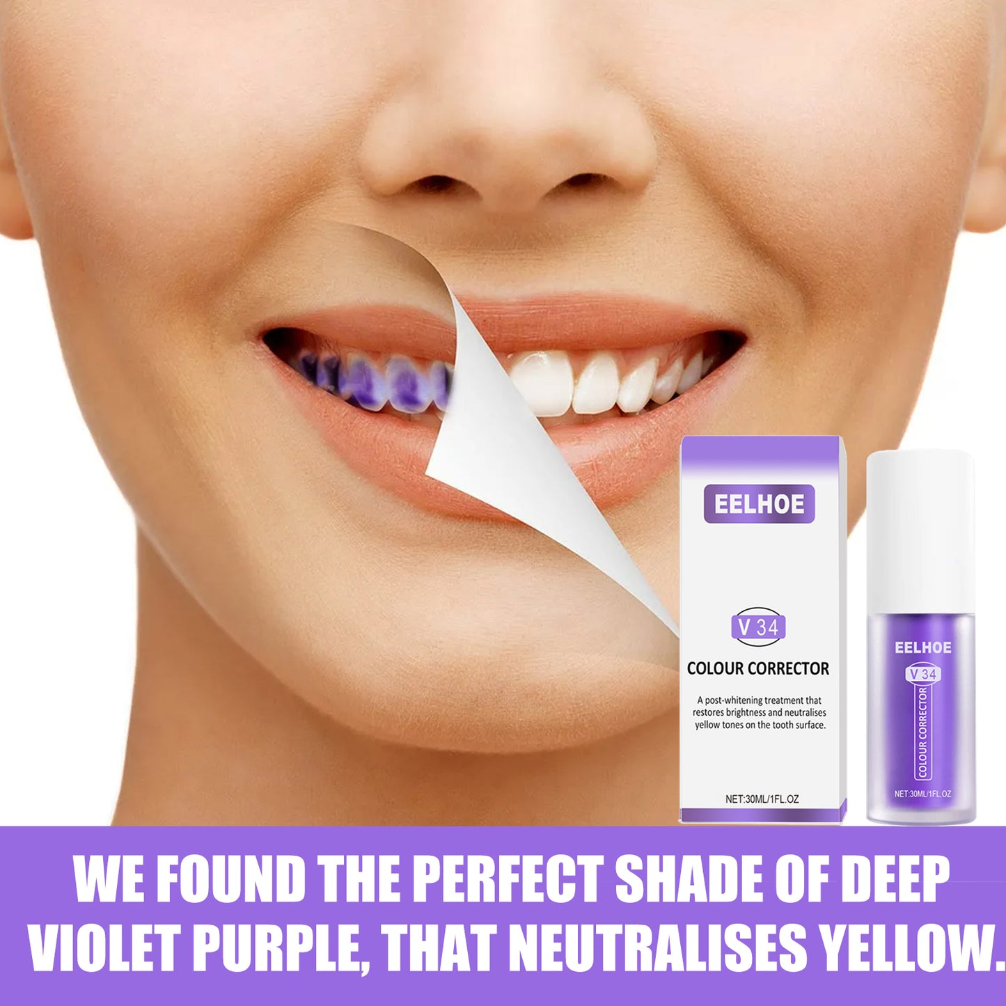 EELHOE V34 Teeth Whitening Toothpaste - Brightens Teeth, Removes Stains, Purple Toothpaste