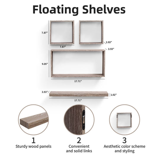 17.7" Modern Floating Wall Shelves - Minimalist Maple Wood Storage for Bathroom, Kitchen & Living Room (Invisible Brackets Included)