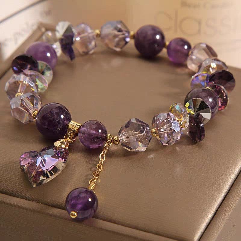 Natural Amethyst Purple Heart Crystal Bracelet - Elegant Healing Stone Jewelry for Women (Gift Box Ready)