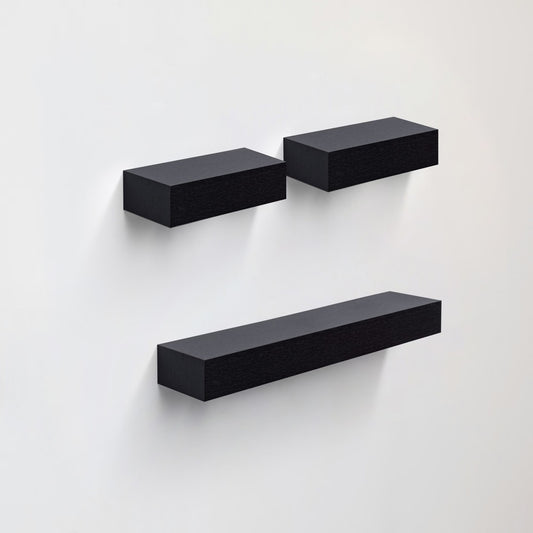 23.6" Modern Floating Wall Shelves - Sleek Black Wood Storage for Living Room, Office & Kitchen (Invisible Brackets Included)