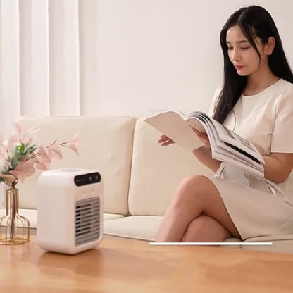 Portable Air Cooler Fan - USB Rechargeable Desktop AC Unit with Ice Cooling Mist & Essential Oil Diffuser (Ivory White)