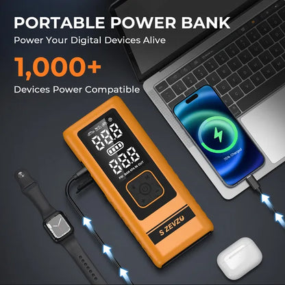 ZEVZO 2-in-1 4000A Peak Car Jump Starter with Portable Air Compressor - 12V Auto Battery Booster & Tire Inflator