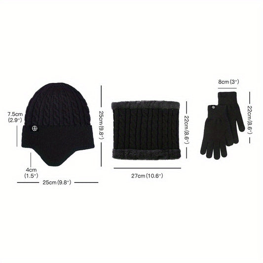 Men’s 3-Piece Winter Essentials Set - Premium Knit Scarf, Beanie Hat & Touchscreen Gloves (Grey)