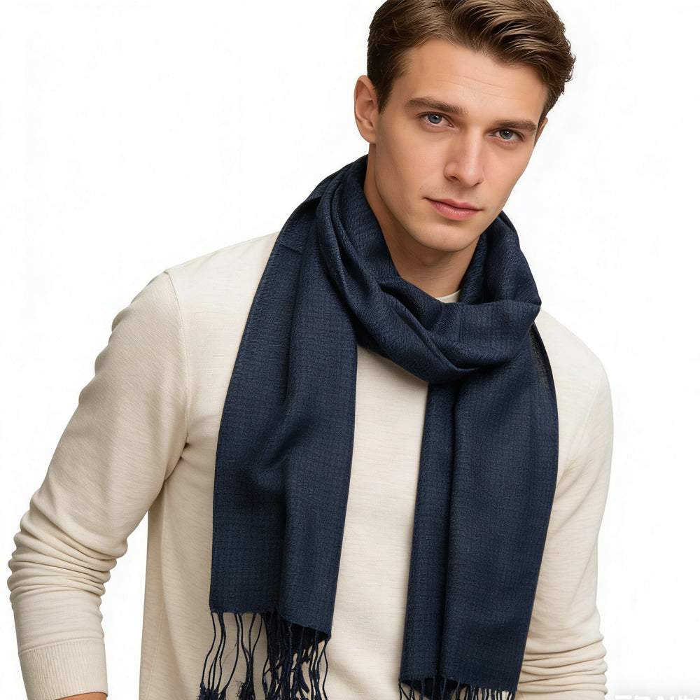 Premium Navy Herringbone Scarf – Soft Winter Cashmere-Feel Wrap for Men & Women