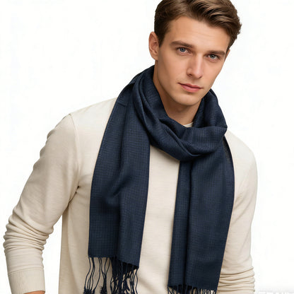 Premium Navy Herringbone Scarf – Soft Winter Cashmere-Feel Wrap for Men & Women