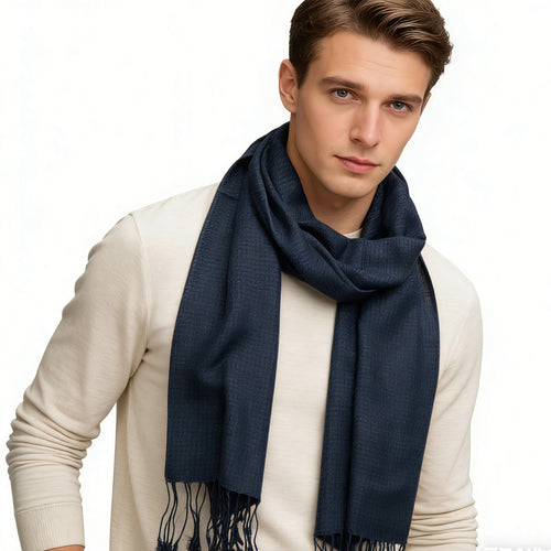 Premium Navy Herringbone Scarf – Soft Winter Cashmere-Feel Wrap for Men & Women