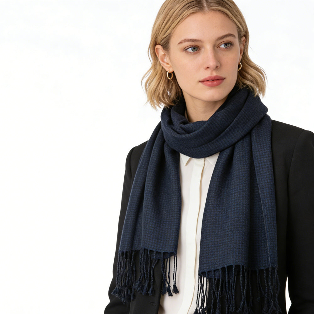 Premium Navy Herringbone Scarf – Soft Winter Cashmere-Feel Wrap for Men & Women