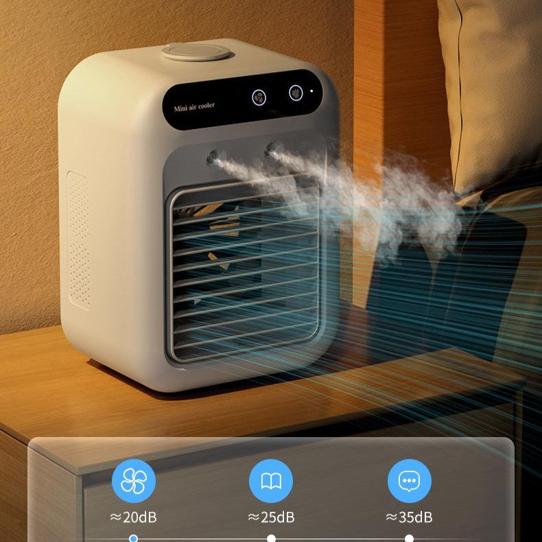 Portable Air Cooler Fan - USB Rechargeable Desktop AC Unit with Ice Cooling Mist & Essential Oil Diffuser (Ivory White)