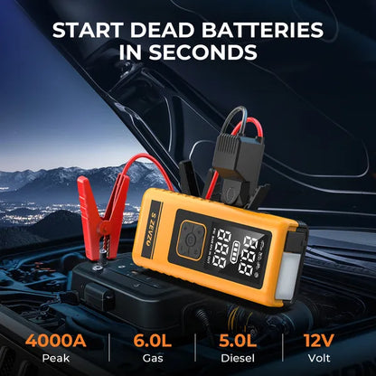 ZEVZO 2-in-1 4000A Peak Car Jump Starter with Portable Air Compressor - 12V Auto Battery Booster & Tire Inflator