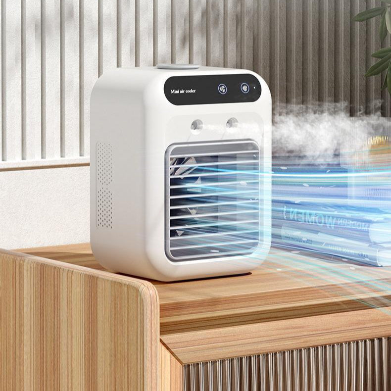 Portable Air Cooler Fan - USB Rechargeable Desktop AC Unit with Ice Cooling Mist & Essential Oil Diffuser (Ivory White)