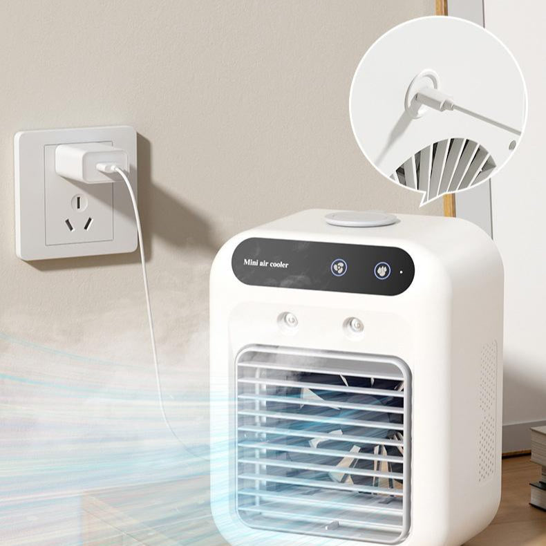 Portable Air Cooler Fan - USB Rechargeable Desktop AC Unit with Ice Cooling Mist & Essential Oil Diffuser (Ivory White)
