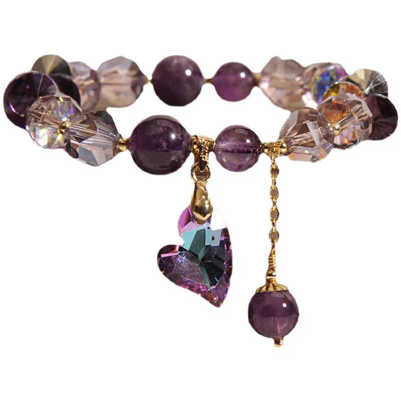 Natural Amethyst Purple Heart Crystal Bracelet - Elegant Healing Stone Jewelry for Women (Gift Box Ready)