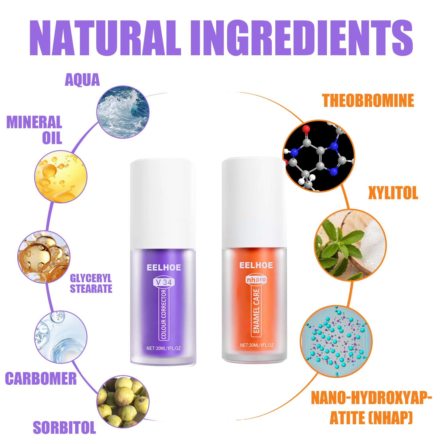 EELHOE V34 Teeth Whitening Toothpaste - Brightens Teeth, Removes Stains, Purple Toothpaste