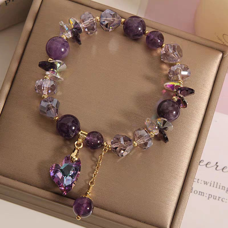 Natural Amethyst Purple Heart Crystal Bracelet - Elegant Healing Stone Jewelry for Women (Gift Box Ready)
