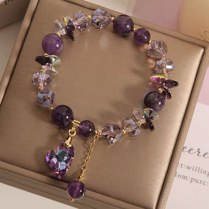 Natural Amethyst Purple Heart Crystal Bracelet - Elegant Healing Stone Jewelry for Women (Gift Box Ready)