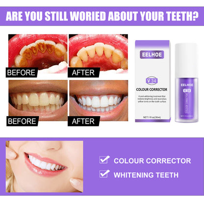 EELHOE V34 Teeth Whitening Toothpaste - Brightens Teeth, Removes Stains, Purple Toothpaste