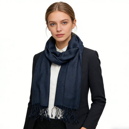Premium Navy Herringbone Scarf – Soft Winter Cashmere-Feel Wrap for Men & Women