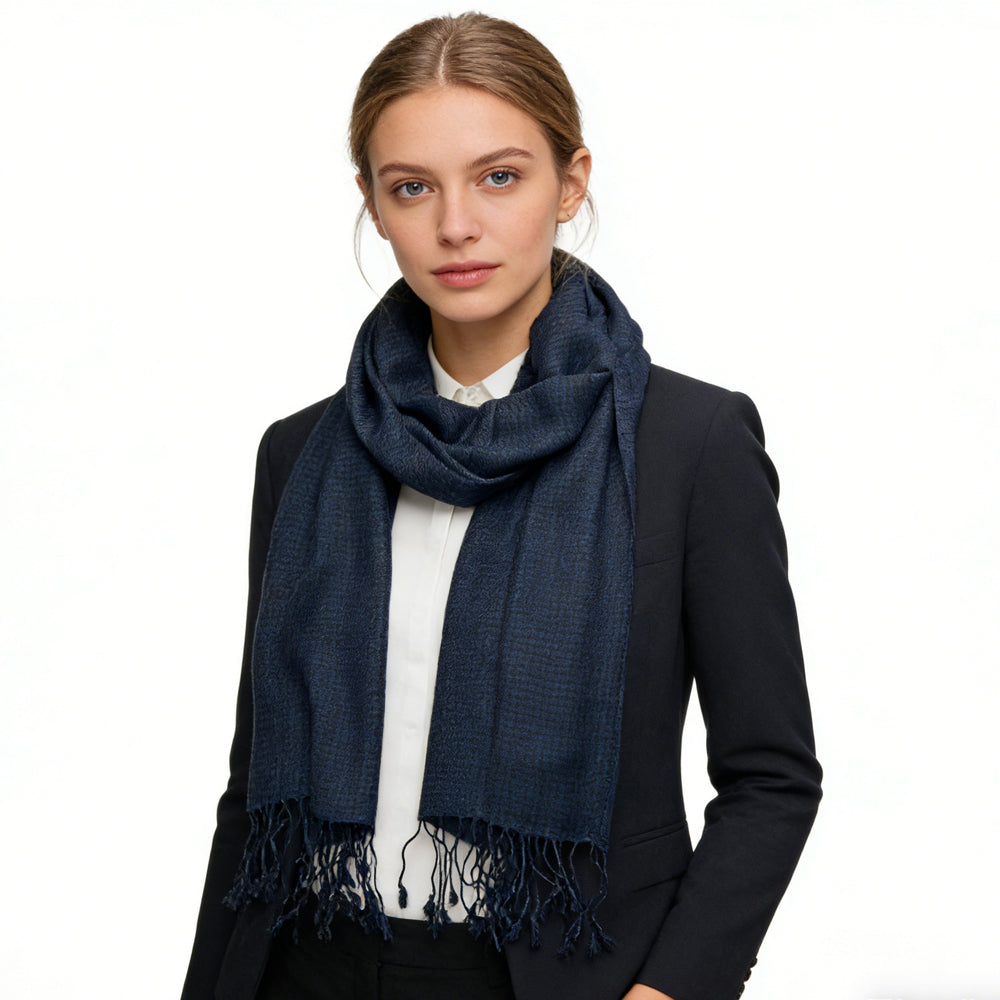 Premium Navy Herringbone Scarf – Soft Winter Cashmere-Feel Wrap for Men & Women